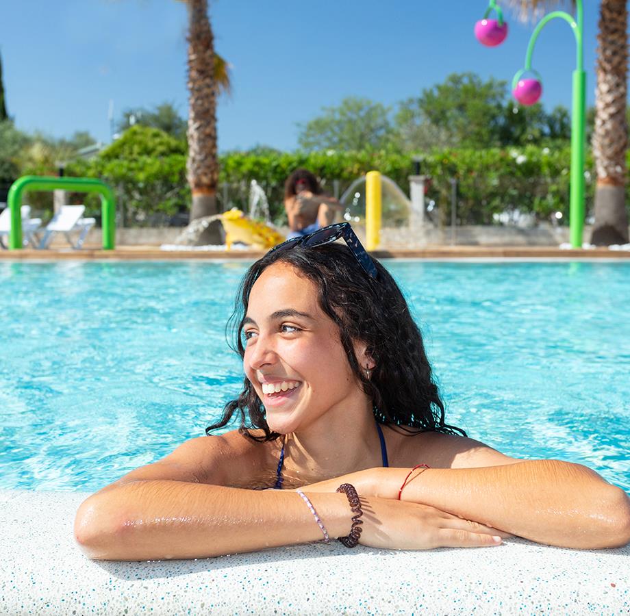 Swimming day at the aquatic area of the campsite Les Amandiers in the Hérault