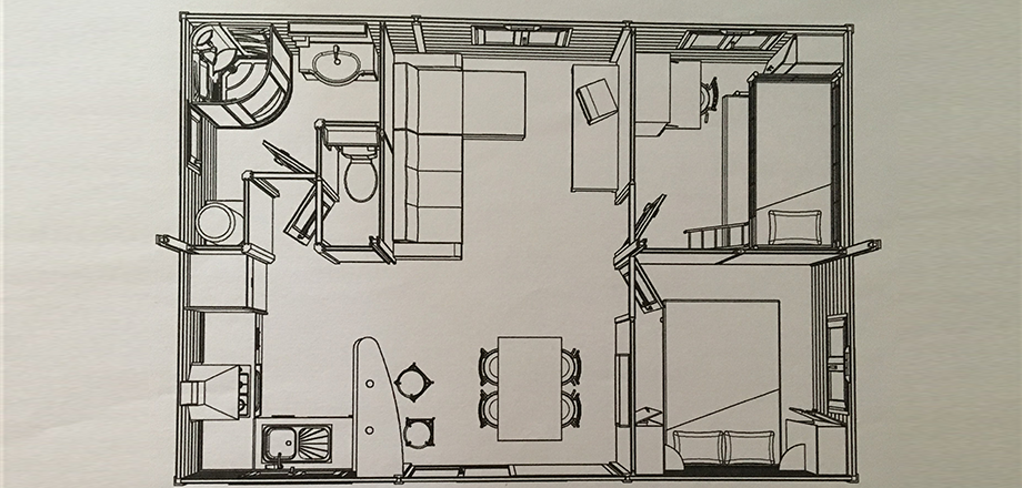 Plattegrond van het Premium chalet, te huur op camping Les Amandiers in Hérault