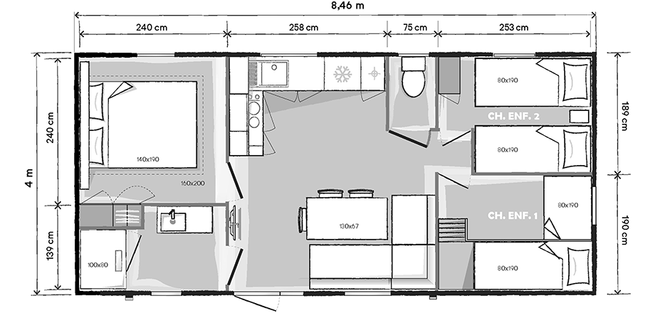 Plan of the classic Family mobil home